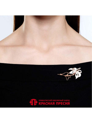 Брошь серебро 925 пробы, покрытие - золочение, отделка - эмаль, вставка - фианит (недрагоценный камень)