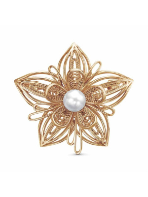 Брошь серебро 925 пробы, покрытие - золочение, вставка - имитация жемчуга