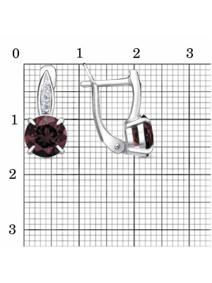 Серьги серебро 925 пробы, покрытие - родирование, вставка - гранат (полудрагоценный камень), фианит (недрагоценный камень)