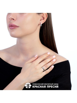 Серьги серебро 925 пробы, покрытие - родирование, вставка - фианит (недрагоценный камень)