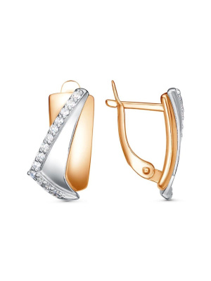 Серьги серебро 925 пробы, покрытие - золочение, выборочное родирование, вставка - фианит (недрагоценный камень)