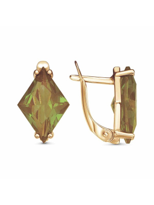 Серьги серебро 925 пробы, покрытие - золочение, вставка - ситалл собственной огранки