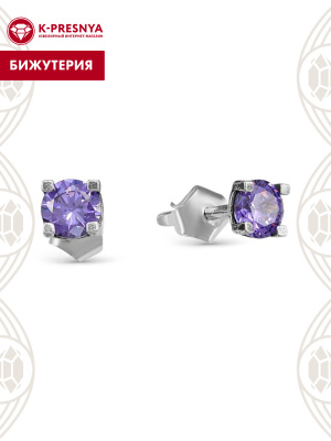 Серьги бижутерия, покрытие - серебрение с оксидированием, вставка - фианит (недрагоценный камень)