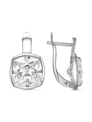 Серьги серебро 925 пробы, покрытие - платинирование, вставка - фианит (недрагоценный камень)