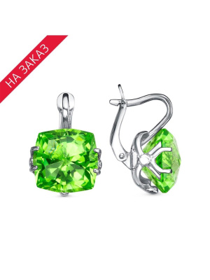 Серьги серебро 925 пробы, покрытие - родирование, вставка - искусственный берилл