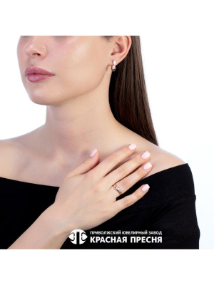 Серьги серебро 925 пробы, покрытие - золочение, выборочное родирование, вставка - фианит (недрагоценный камень)