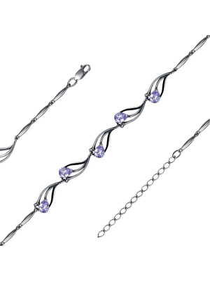 Браслет бижутерия, покрытие - серебрение с оксидированием, вставка - фианит (недрагоценный камень)