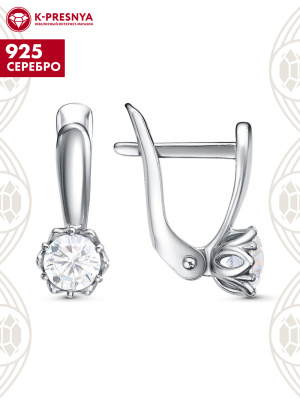 Серьги серебро 925 пробы, покрытие - платинирование, вставка - фианит (недрагоценный камень)