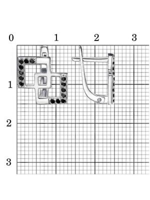 Серьги серебро 925 пробы, покрытие - родирование, выборочное черное родирование, вставка - фианит (недрагоценный камень)