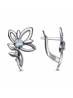 Серьги бижутерия, покрытие - серебрение с оксидированием, вставка - фианит (недрагоценный камень)