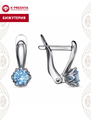 Серьги бижутерия, покрытие - серебрение с оксидированием, вставка - фианит (недрагоценный камень)