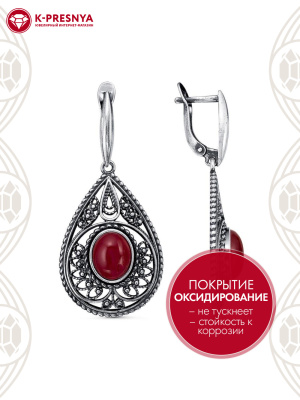 Серьги серебро 925 пробы, покрытие - оксидирование, вставка - искусственный коралл