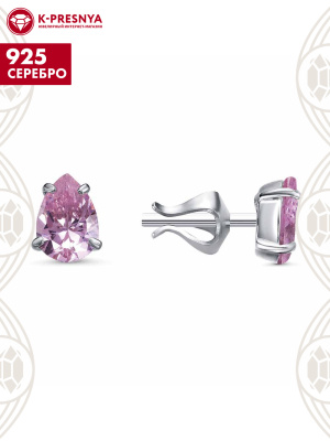 Серьги серебро 925 пробы, покрытие - платинирование, вставка - фианит (недрагоценный камень)